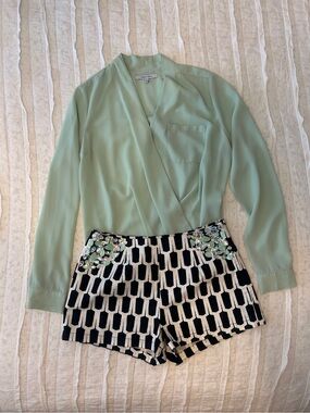 Naked Zebra Mint Green Wrap-Front Blouse and Shorts